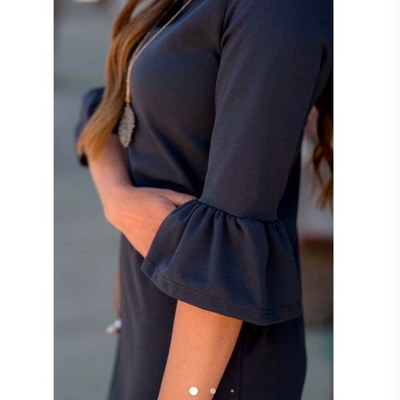 Flutter Sleeve Dress - Navy - Picture 2 of 9